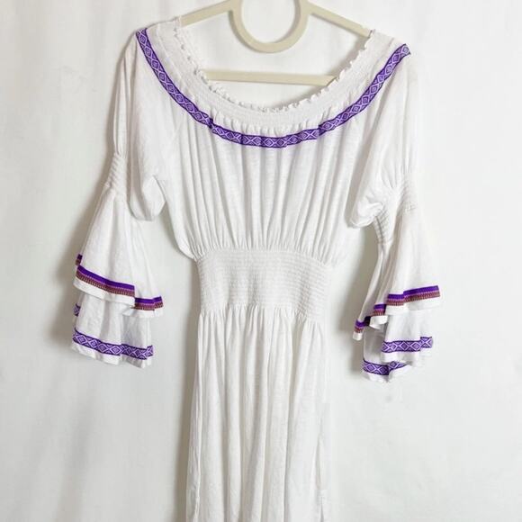 Revolve pitusa white purple embroidery ruffle sleeve cover up dress fits sz 0-6 - Picture 5 of 12